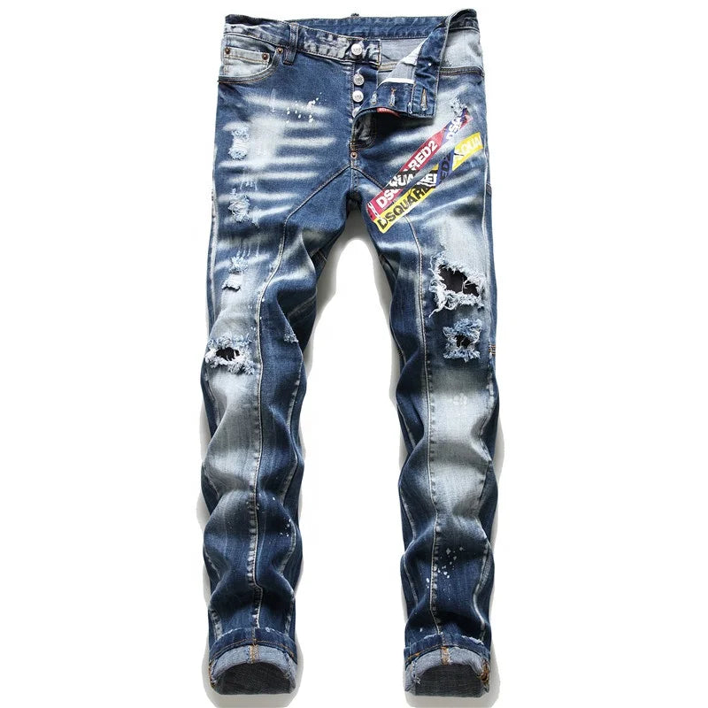 🔥 Men’s American-Style Ripped Skinny Jeans – Streetwear Essential