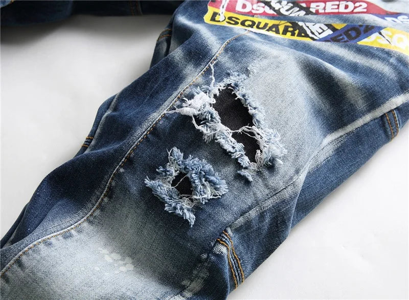 🔥 Men’s American-Style Ripped Skinny Jeans – Streetwear Essential