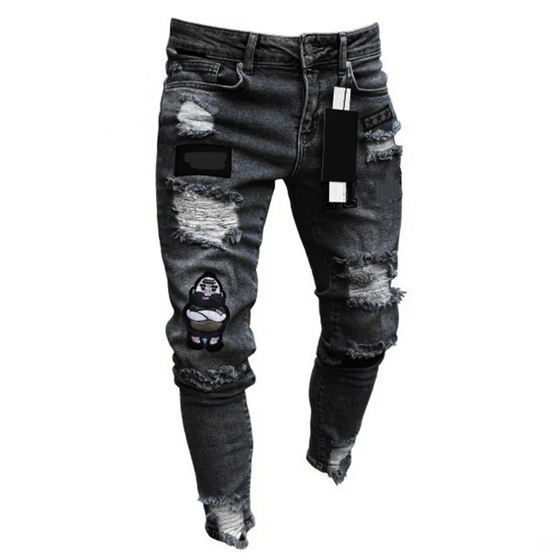 🔥 Men’s & Women’s Distressed White Biker Patch Jeans – Urban Streetwear Denim