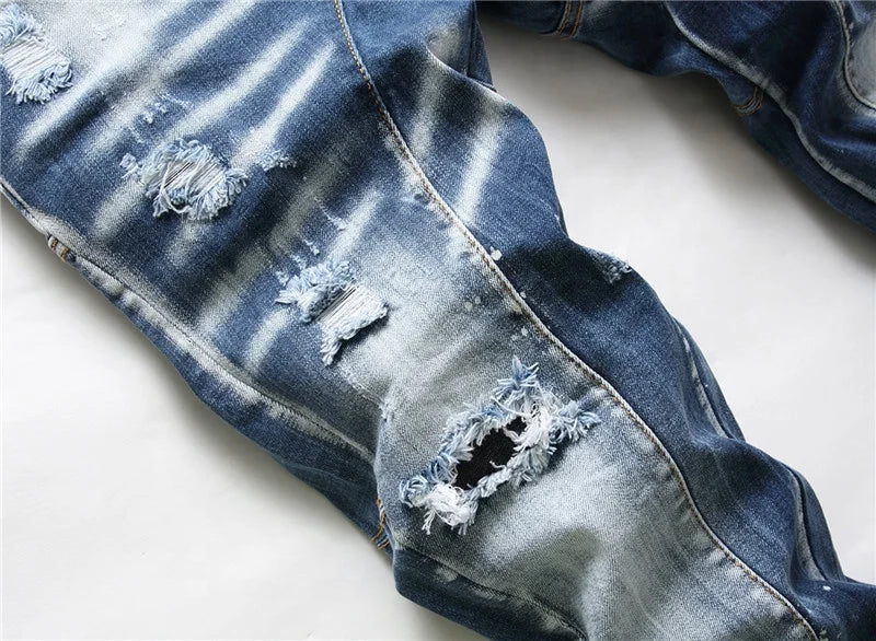 🔥 Men’s American-Style Ripped Skinny Jeans – Streetwear Essential