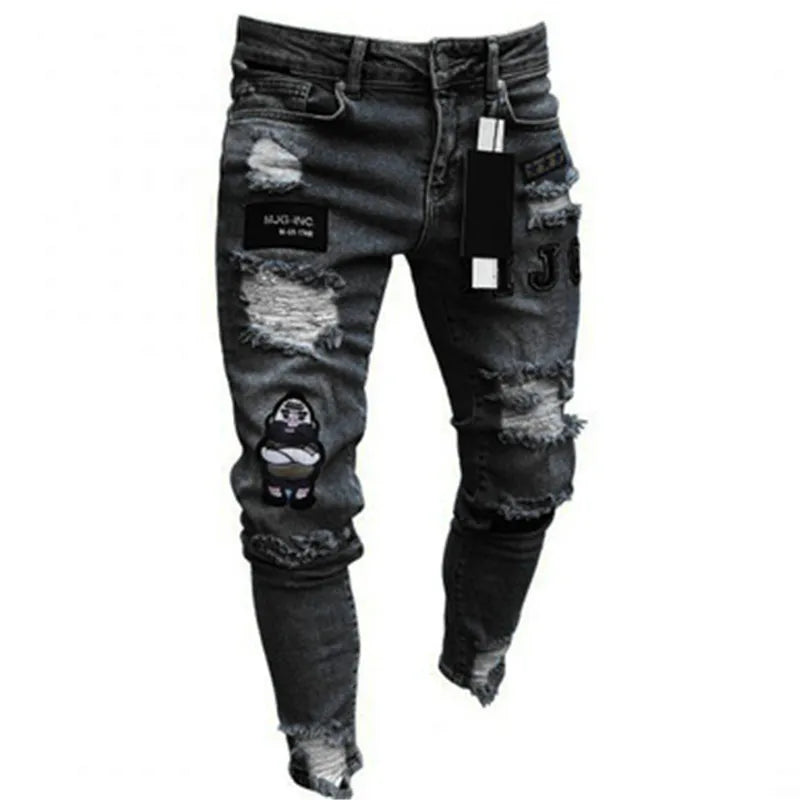 🔥 Men’s & Women’s Distressed White Biker Patch Jeans – Urban Streetwear Denim