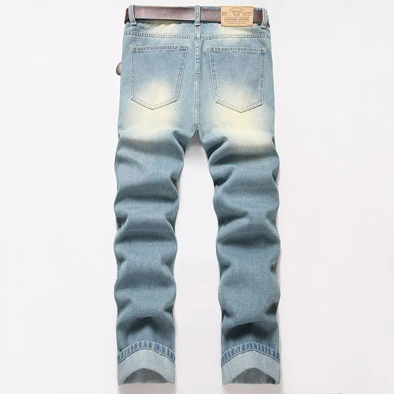Autumn Men's New Light Blue Slim Fit Jeans ripped