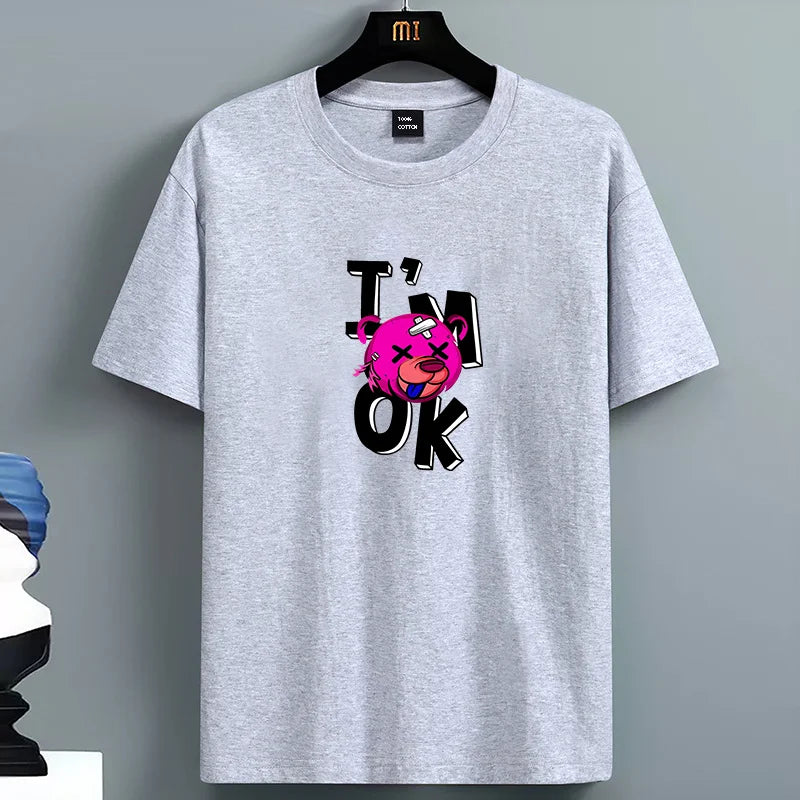 😎 New Men's Summer Look I'm Ok Bear Printed Slim Fit Casual