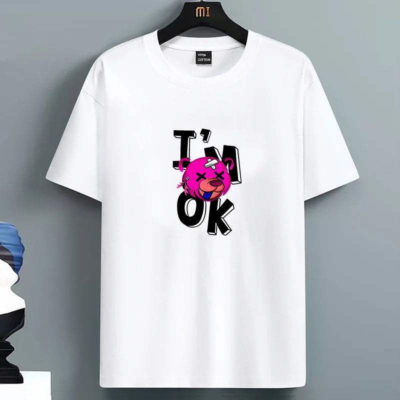😎 New Men's Summer Look I'm Ok Bear Printed Slim Fit Casual