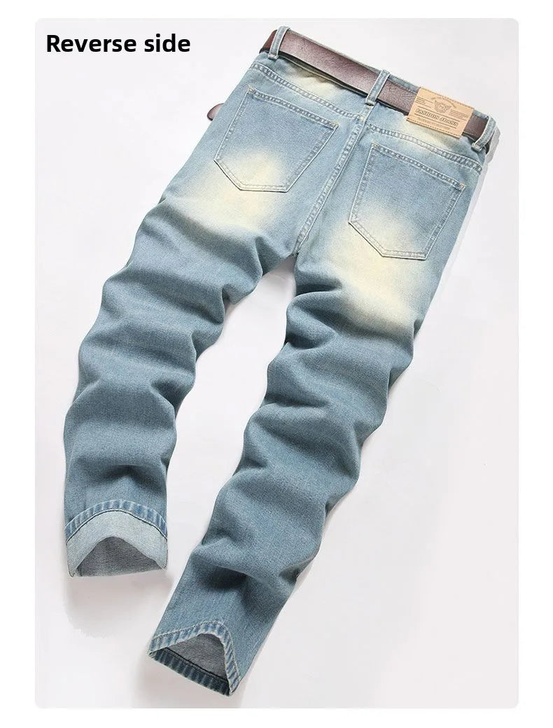Autumn Men's New Light Blue Slim Fit Jeans ripped