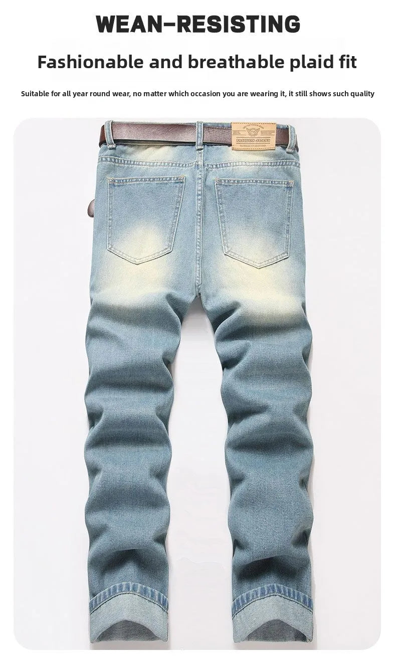 Autumn Men's New Light Blue Slim Fit Jeans ripped