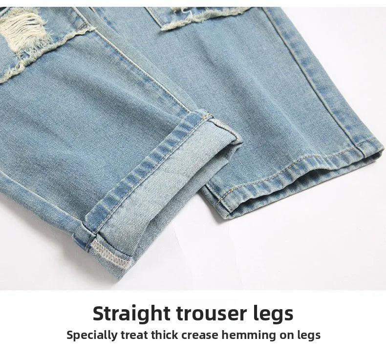 Autumn Men's New Light Blue Slim Fit Jeans ripped