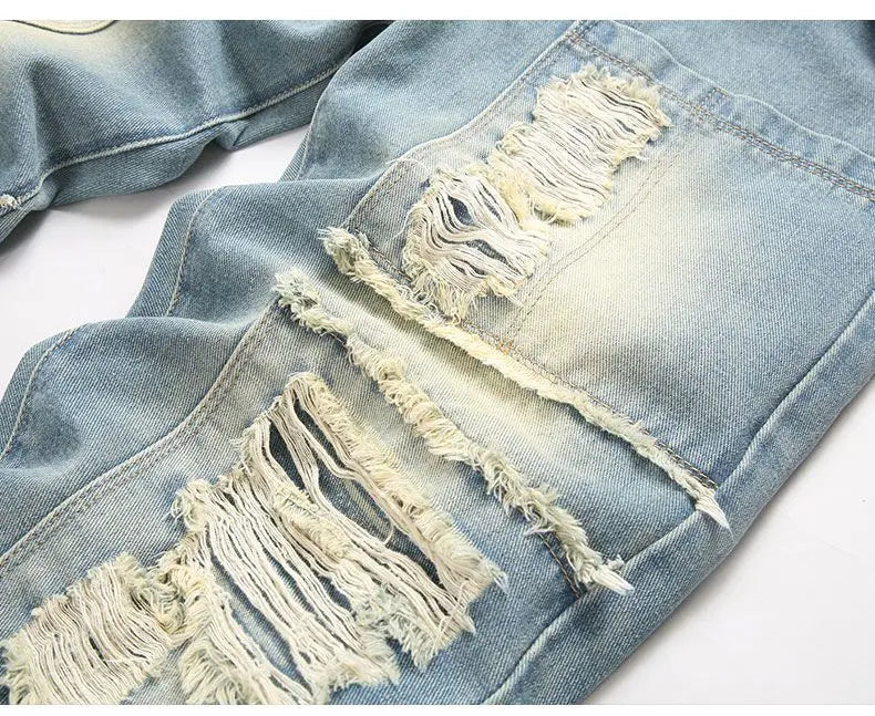 Autumn Men's New Light Blue Slim Fit Jeans ripped