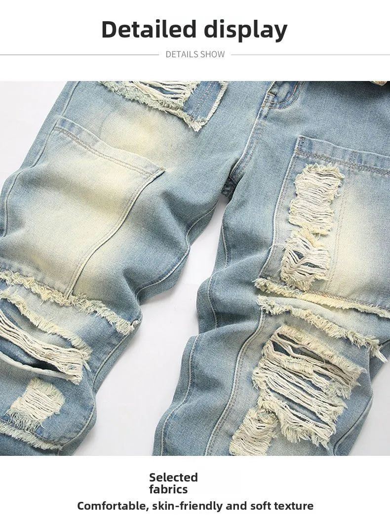 Autumn Men's New Light Blue Slim Fit Jeans ripped