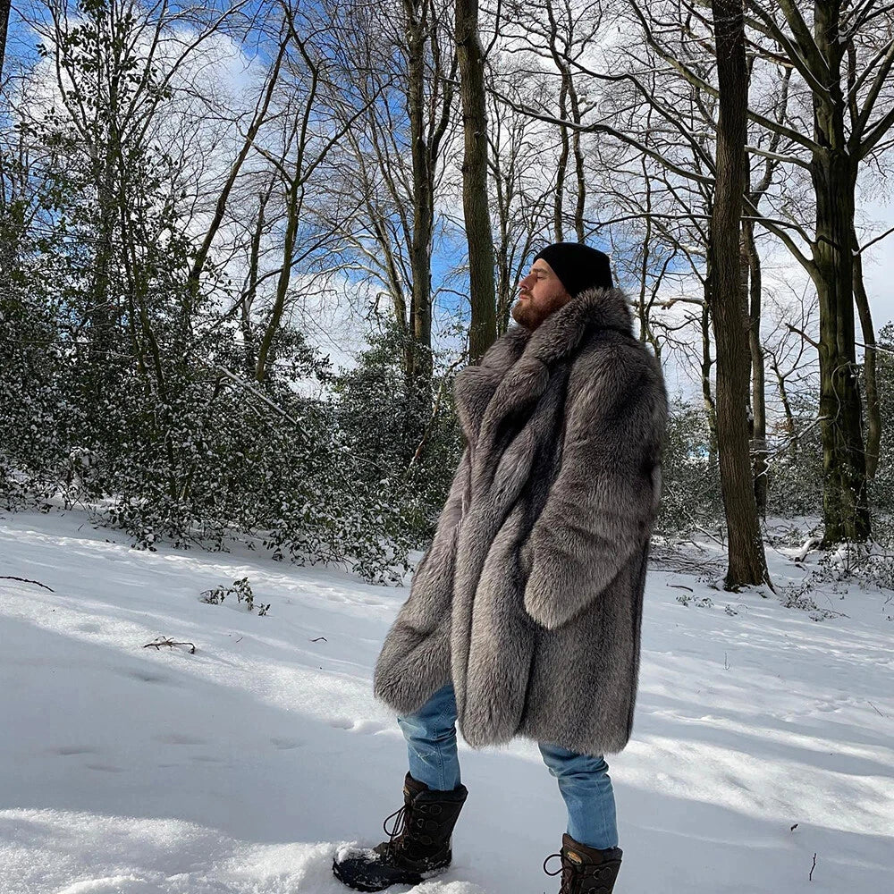 Men's fox fur coat long winter thickened warm trench coat Fashion Fur High Quality Faux Fur Jacket Warm Autumn New