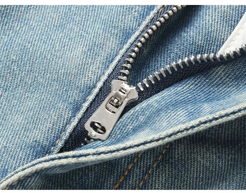 Autumn Men's New Light Blue Slim Fit Jeans ripped