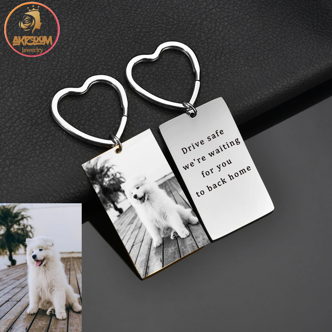 🔥 Akizoom Punk Personalized Stainless Steel Keychain – Custom Name & Photo Engraved Gift 🎁