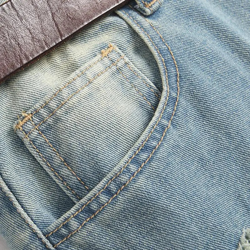 Autumn Men's New Light Blue Slim Fit Jeans ripped