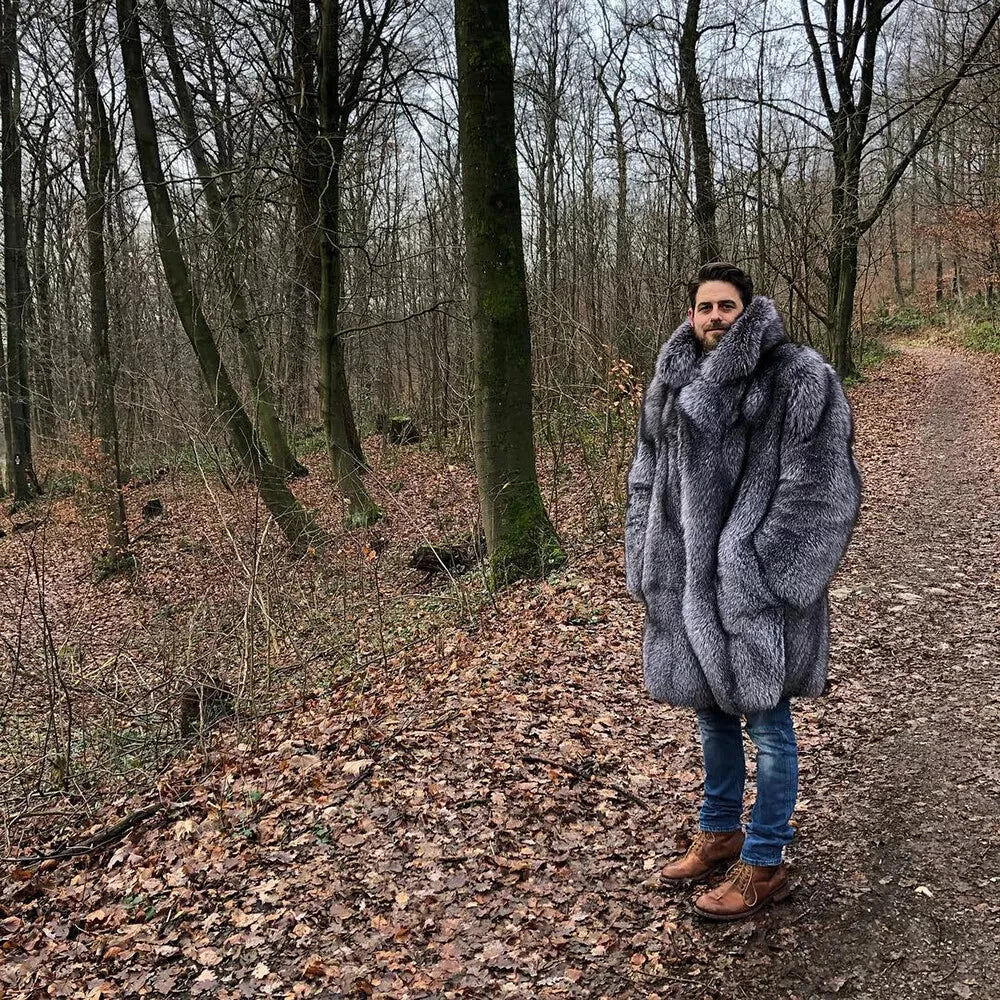 Men's fox fur coat long winter thickened warm trench coat Fashion Fur High Quality Faux Fur Jacket Warm Autumn New