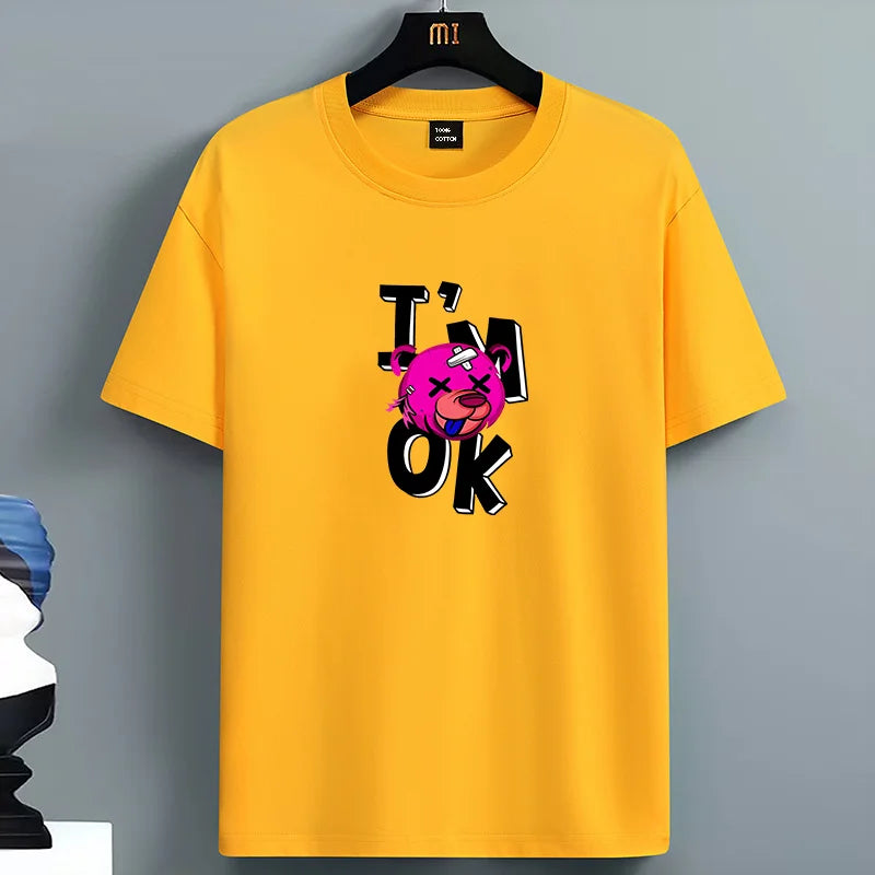 😎 New Men's Summer Look I'm Ok Bear Printed Slim Fit Casual