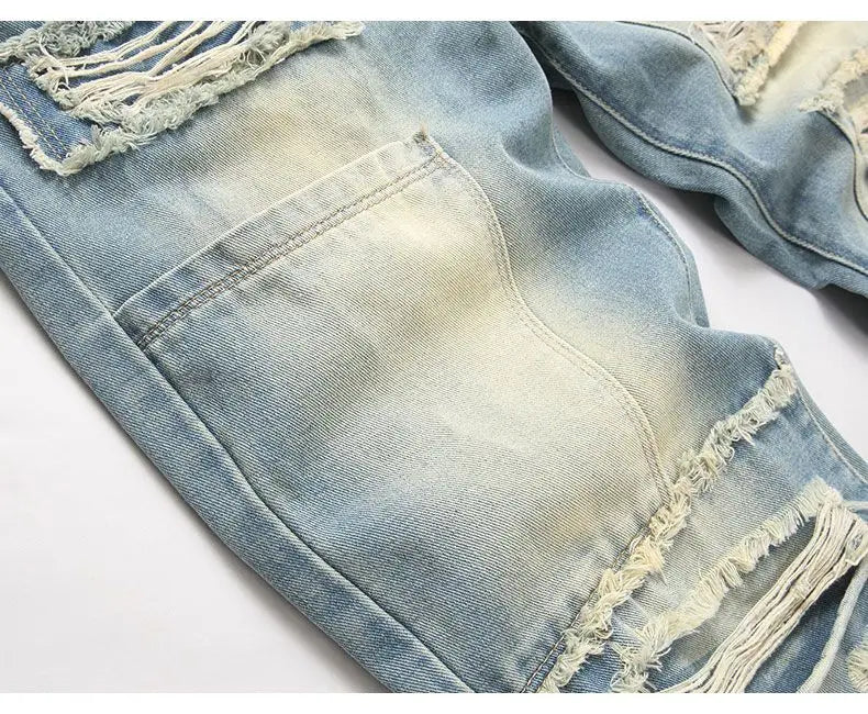 Autumn Men's New Light Blue Slim Fit Jeans ripped