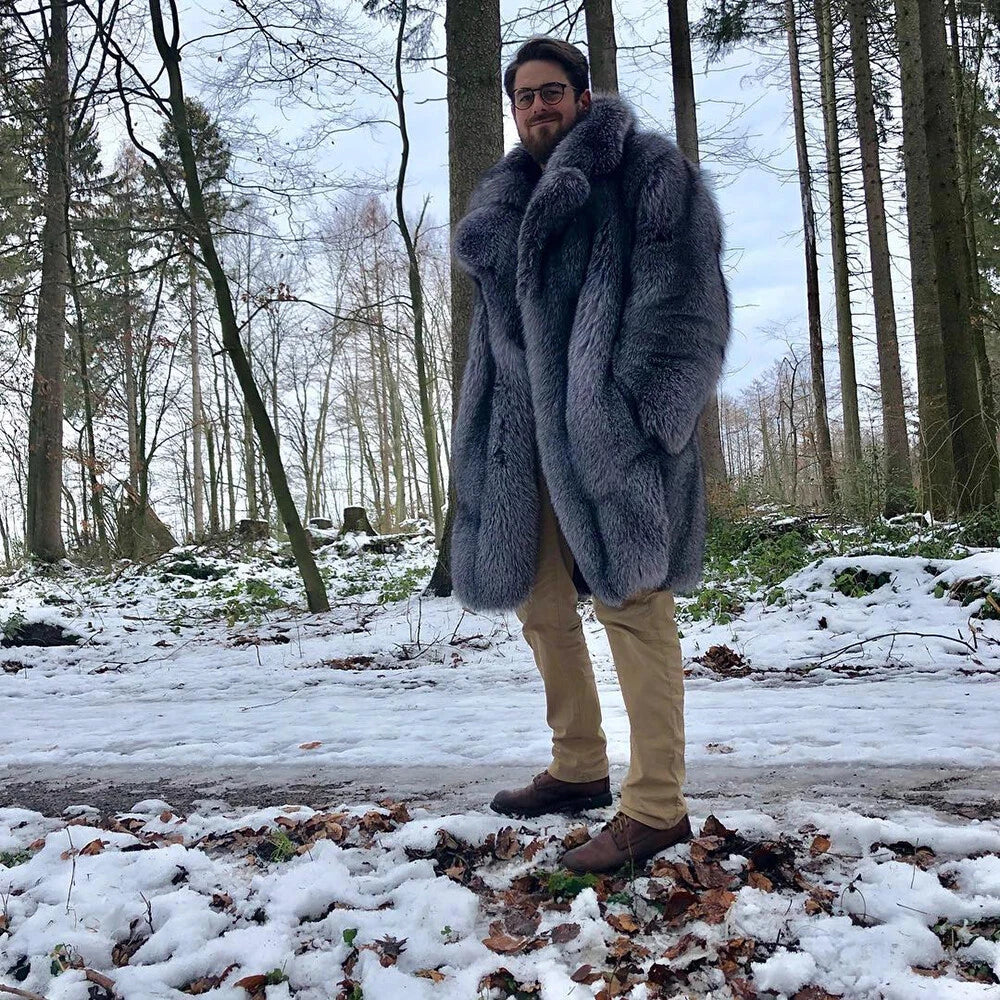 Men's fox fur coat long winter thickened warm trench coat Fashion Fur High Quality Faux Fur Jacket Warm Autumn New