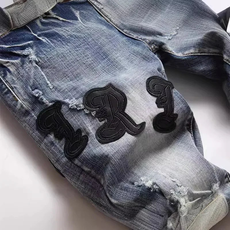 🔥 Street‑Ready Punk Jeans – Slim Fit | Retro Blue Design