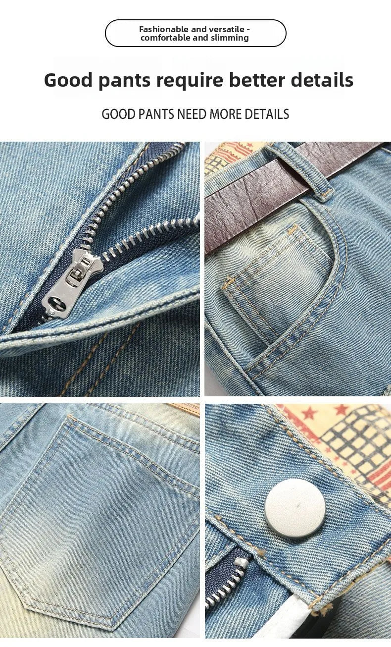 Autumn Men's New Light Blue Slim Fit Jeans ripped