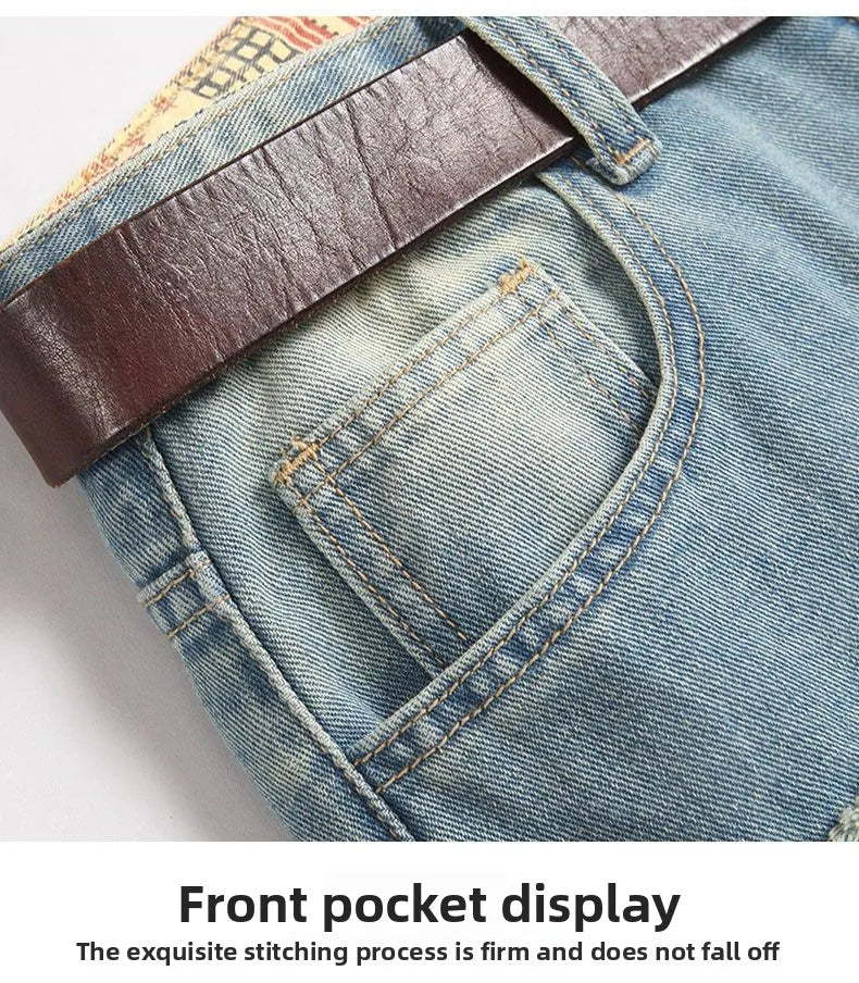 Autumn Men's New Light Blue Slim Fit Jeans ripped