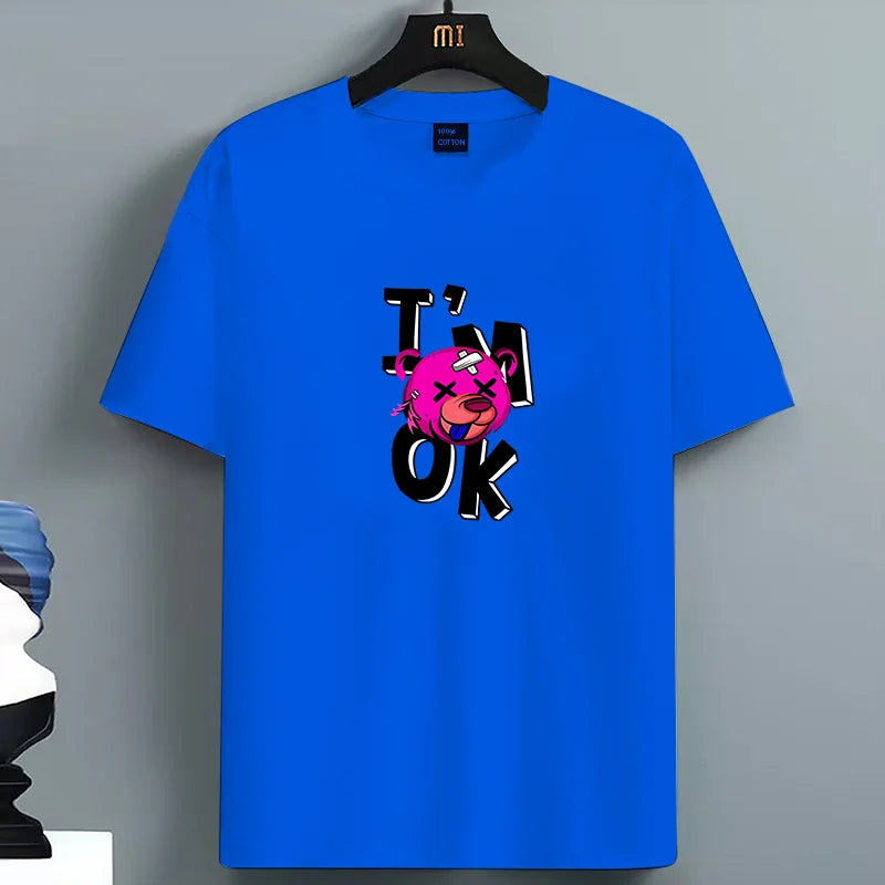 😎 New Men's Summer Look I'm Ok Bear Printed Slim Fit Casual