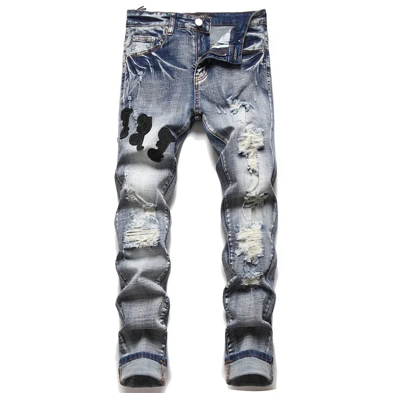 🔥 Street‑Ready Punk Jeans – Slim Fit | Retro Blue Design