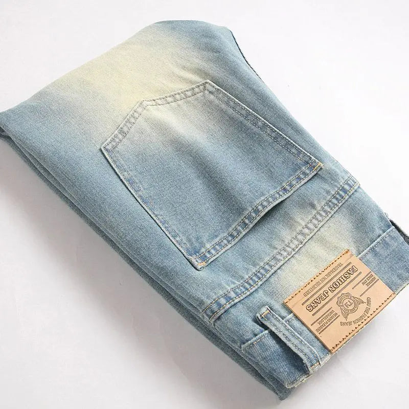 Autumn Men's New Light Blue Slim Fit Jeans ripped