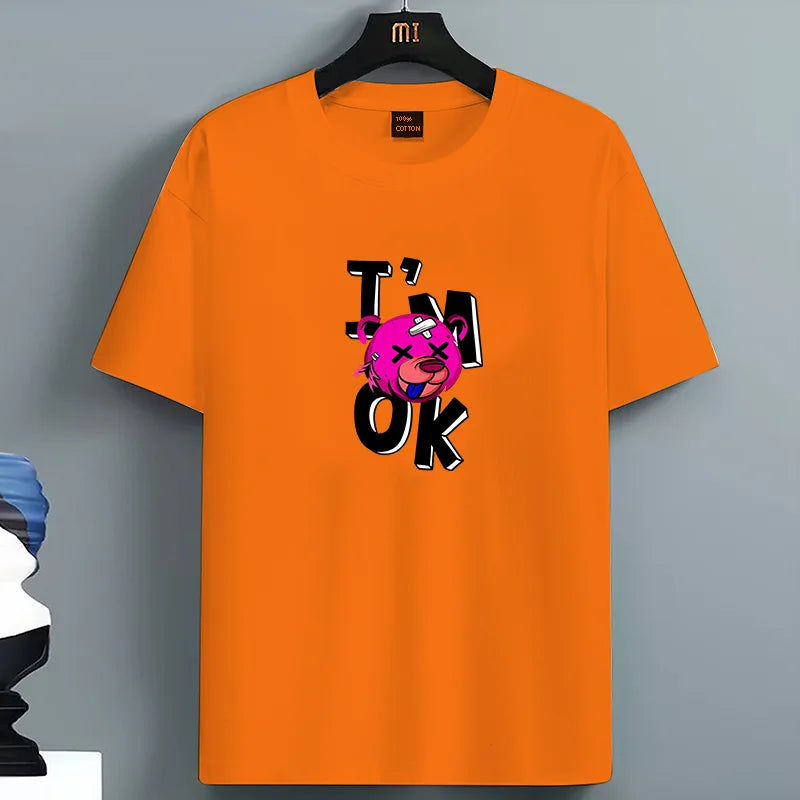 😎 New Men's Summer Look I'm Ok Bear Printed Slim Fit Casual