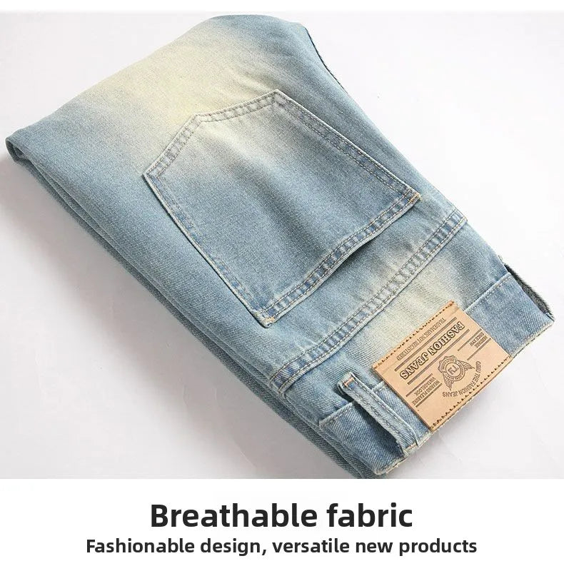 Autumn Men's New Light Blue Slim Fit Jeans ripped